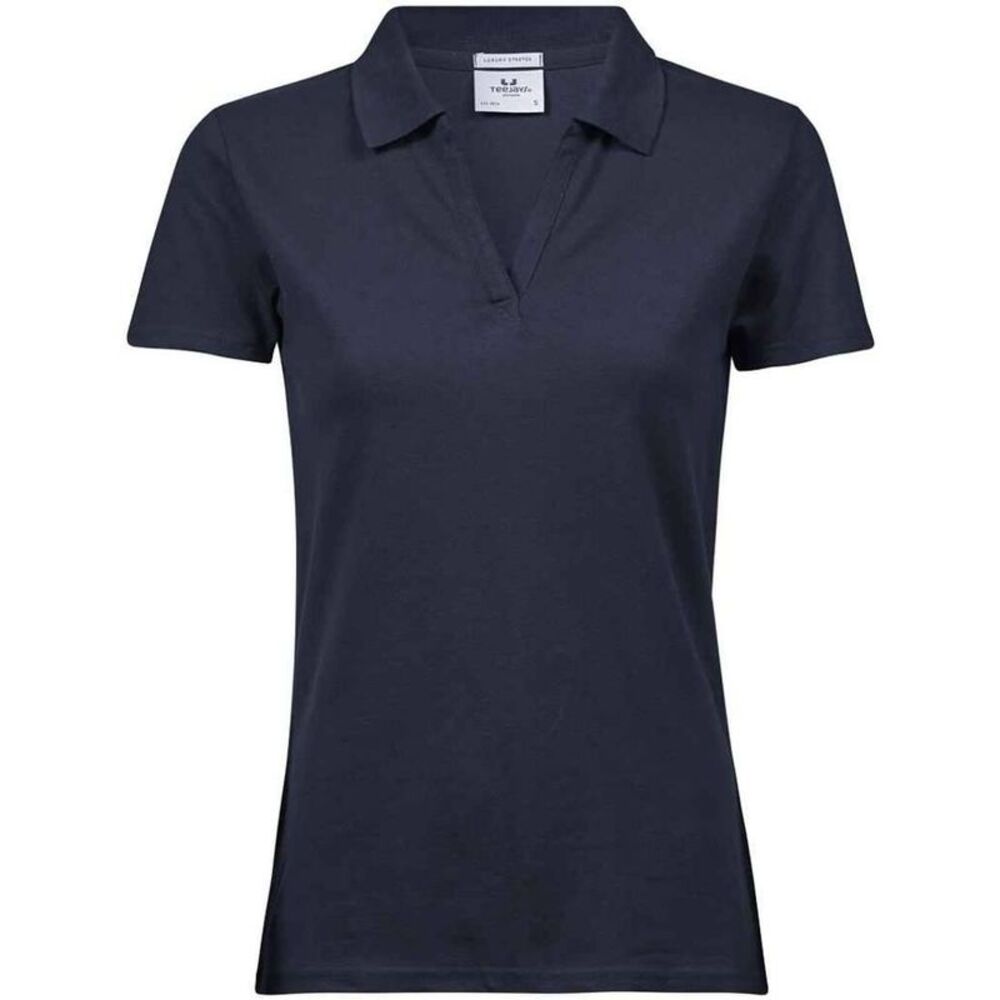 Tee Jays Womens/Ladies Luxury Stretch V Neck Polo Shirt / Navy